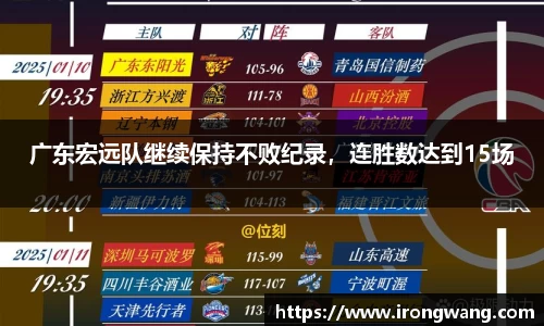广东宏远队继续保持不败纪录，连胜数达到15场